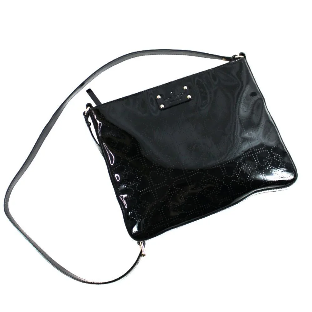 Kate Spade Darby Metro Black Patent Perforated Spade Crossbody Bag